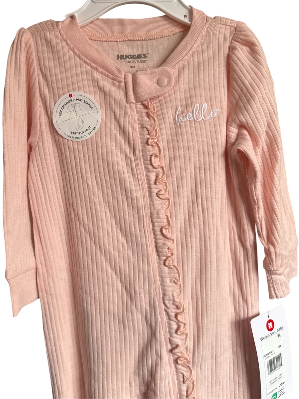 Huggies Babywear Seashell Peach Ribbed Ruffle Footie - 'Hello'